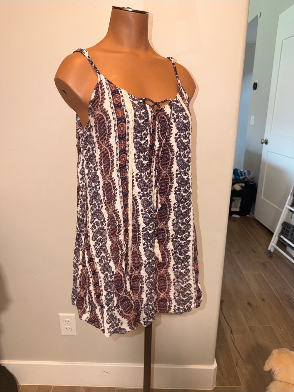 Blush White Navy and Rust Paisley Mini Dress size Large